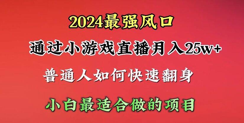 2024年最强风口，通过小游戏直播一个月25w 单日收益5000 小白最适合做的项目