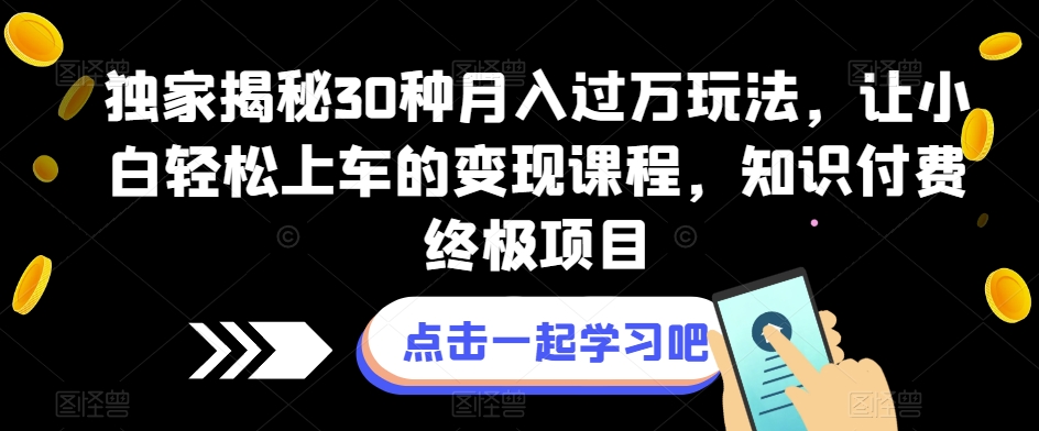 独家揭秘30种月入过万玩法,让小白轻松逆袭的变现课程,知识付费终极项目【揭秘】