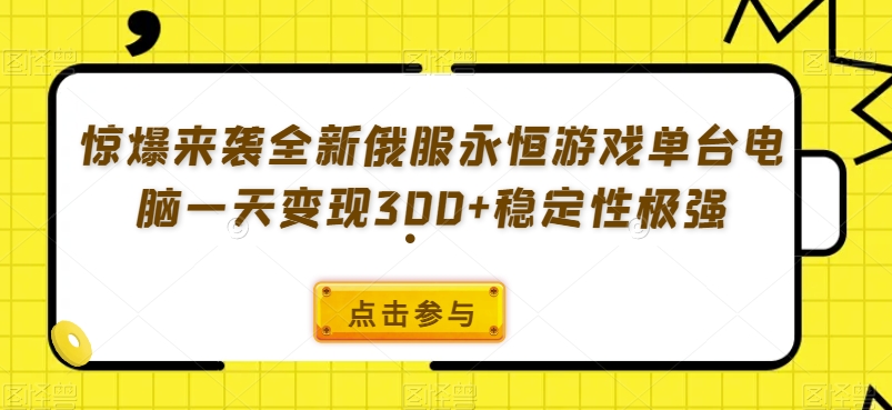 【惊爆来袭】全新俄服永恒游戏！操作简单，一台电脑每天变现300+！稳定性极强！