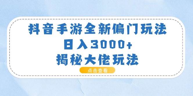抖音手游全新偏门玩法,一天3000 ,揭秘大佬玩法