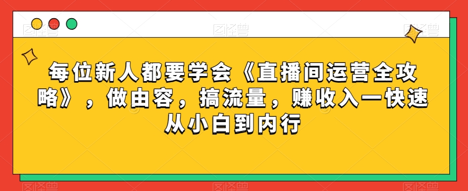 新人必学的《直播间运营全攻略》，可复制的一套完整直播内容，做内容，搞流量，赚收入一快速从小白到内行