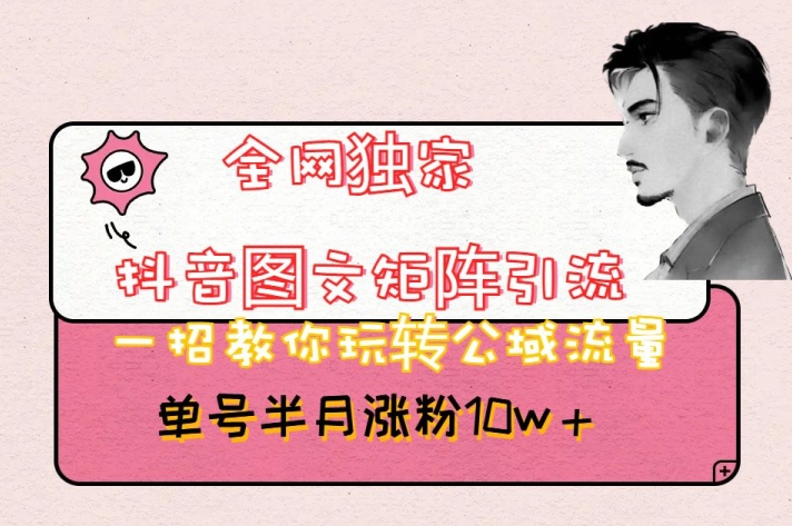 抖音图文矩阵引流精品课程，一招教你玩转公域流量，日引百粉，单号半月涨粉10w+【揭秘】