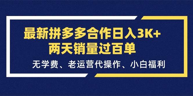 最新拼多多合作一天3K 两天销量过百单，无学费、老运营代操作、小白福利