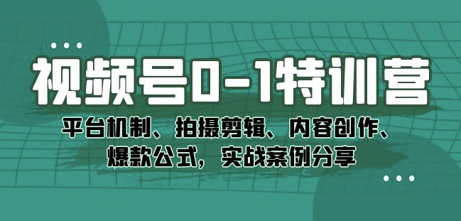 视频号0-1特训营的爆款公式!平台机制、拍摄剪辑、内容创作、爆款公式,实战案例分享