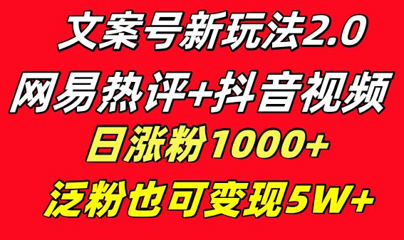 文案号新玩法 网易热评 抖音文案 一天涨粉1000 多种变现模式 泛粉也可变现