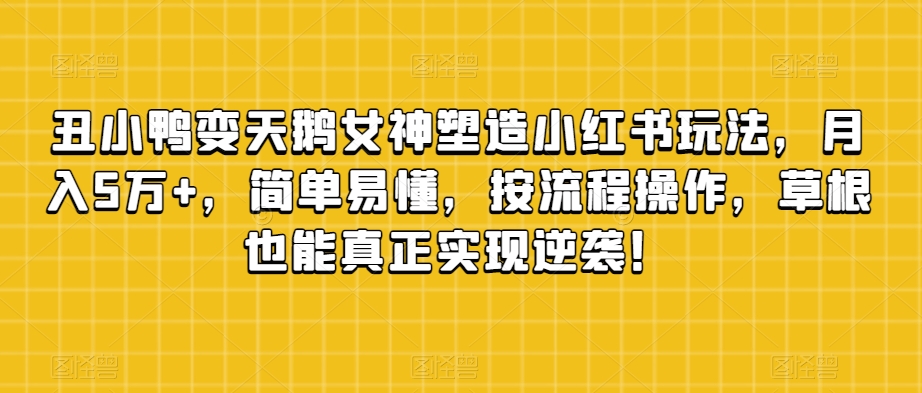 女神塑造小红书玩法，小白也能轻松操作，简单易懂，月入5万+，草根也能真正实现逆袭！